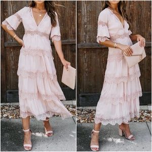 Boho Eyelash Lace Tiered Summer Party Festival Dress